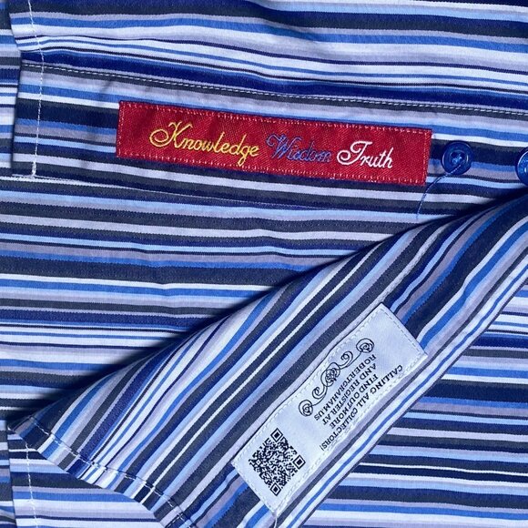 Robert Graham Mens Striped Long Sleeve Shirt M 100% Cotton Blue & White Pattern - Picture 4 of 7
